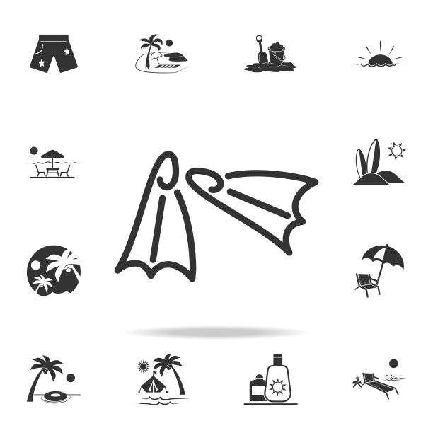 潜水脚蹼图标。海滩假日图标的详细设置。优质的平面设计。收藏图标之一的网站，网页设计，移动应用程序图片下载