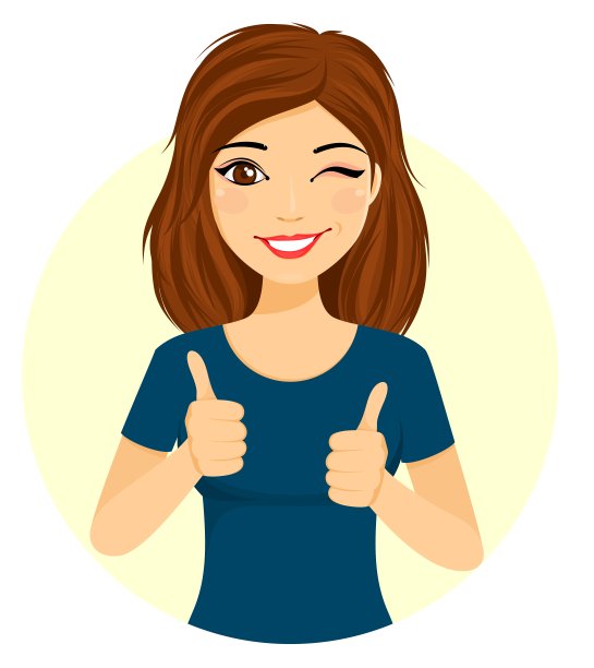 年轻女孩竖起大拇指。的性格。图片下载