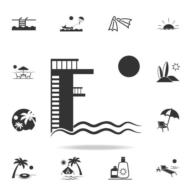 董事会潜水图标。海滩假日图标的详细设置。优质的平面设计。收藏图标之一的网站，网页设计，移动应用程序图片下载