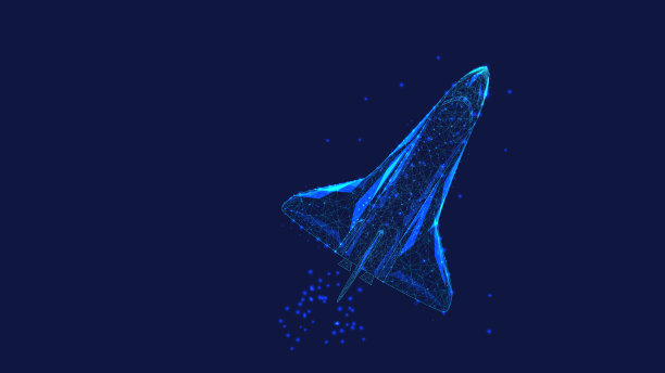 航天飞机从三角形和发光点发射。美丽的深蓝色夜空的背景。多边形插图。创业的概念。图片下载