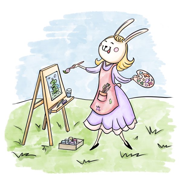卡通兔子画家画风景图片下载
