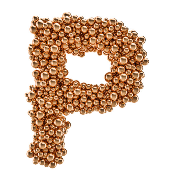 金色字母P来自金色小球，3D渲染孤立在白色背景上图片下载