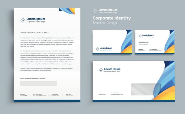 企业企业标识模板设计矢量抽象文具，礼品项目彩色促销纪念品元素。链接数字技术集，图片下载