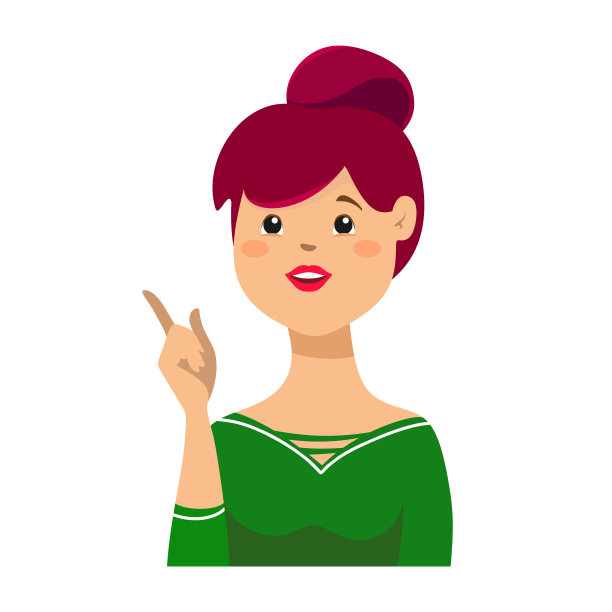 特写肖像的美丽年轻微笑的女商人，指向食指向上或一个标志，孤立的白色背景。积极的思考。情绪，面部表情符号。向量图片下载