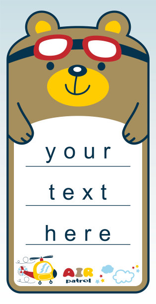 有趣的动物卡通人物在纸或纸板模板，有趣的熊直升机飞行员图片下载