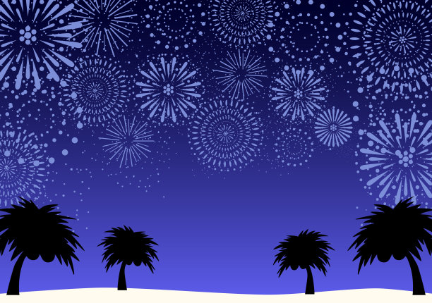 海滩风景与棕榈树矢量背景图片下载