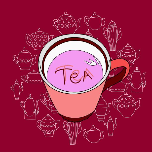 彩绘茶杯背景上有茶的彩色杯子图片下载