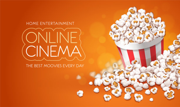 纸桶里的爆米花。在线电影观影概念。矢量插图。图片下载