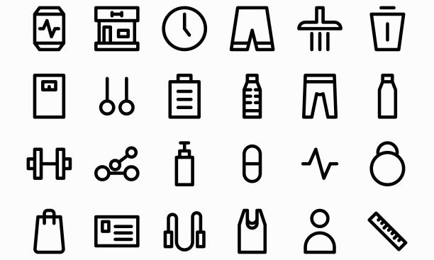 健身图标设置矢量插图。可编辑的描边和颜色。图片下载