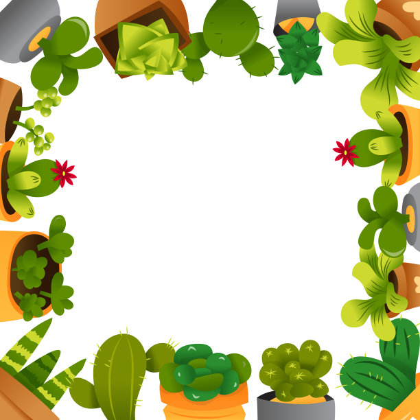 卡通仙人掌多肉复制空间框架背景图片下载