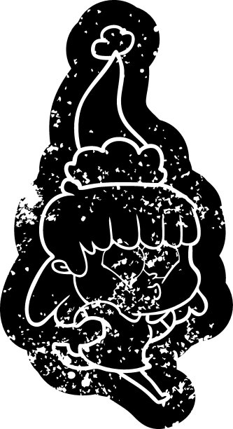 卡通图标的一个吹着口哨的女孩戴着圣诞老人的帽子图片下载