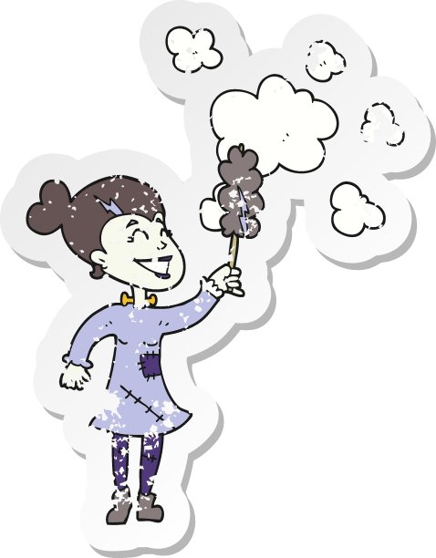 一个卡通僵尸女人的复古贴纸图片下载