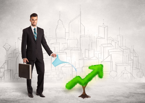 商人浇灌绿色植物箭头图片下载