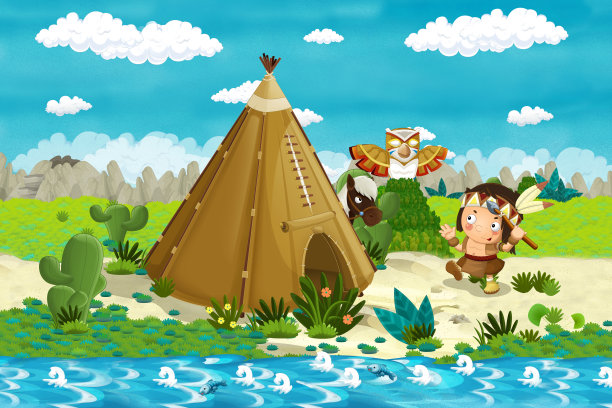 卡通印度人物在他的tee附近在野外小便图片下载