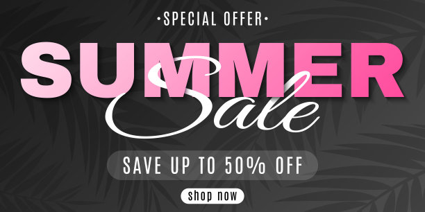 网页横幅为夏季销售在一个黑色的背景与棕榈树。特别优惠价。热的交易。创意字体。美小册子。夏天收集。季节性购物。矢量插图。每股收益10。图片下载