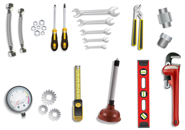 水管工服务图标设置在白色背景图片下载