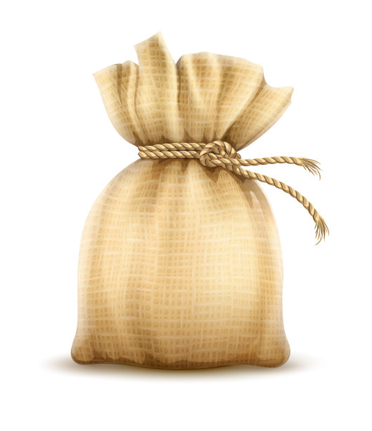 用绳结绑着的大袋子。纺织皮重。矢量插图。图片下载