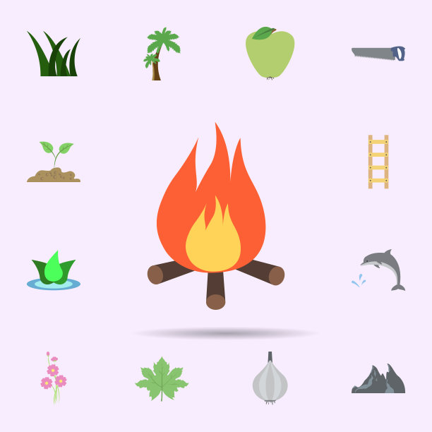 篝火彩色图标。通用的一套自然的网站设计和开发，应用程序开发图片下载