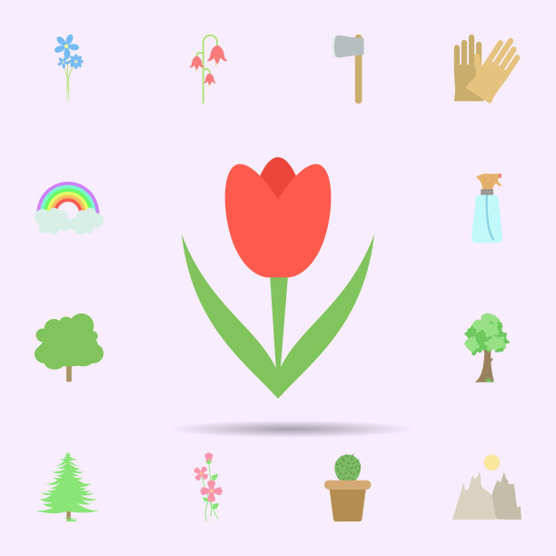 郁金香彩色图标。通用的一套自然的网站设计和开发，应用程序开发图片下载