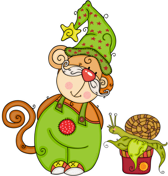 可爱的绿猴子在花瓶上寻找小蜗牛图片下载