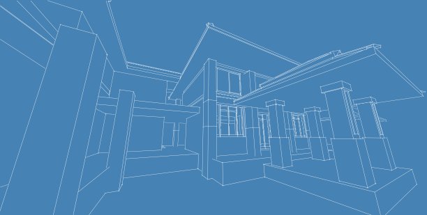 3D插图建筑透视线图片下载