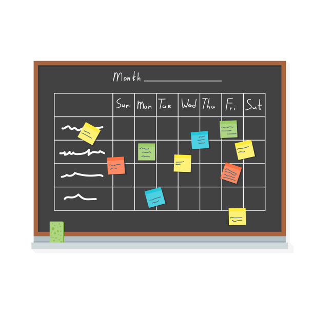 卡通业务小组黑板和笔记。向量图片下载