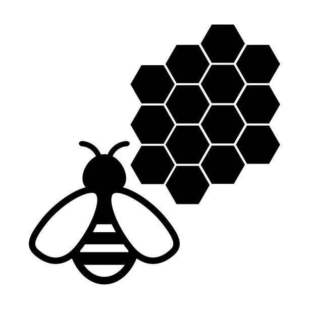蜂房和蜜蜂剪影图标标志符号。向量,向量图片下载