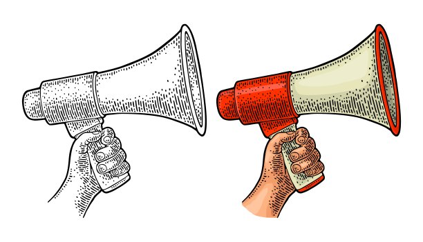 扬声器。复古矢量颜色和单色雕刻孤立在白色图片下载