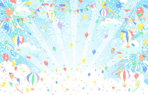 背景插图的派对气球，旗帜花环，五彩纸屑图片下载