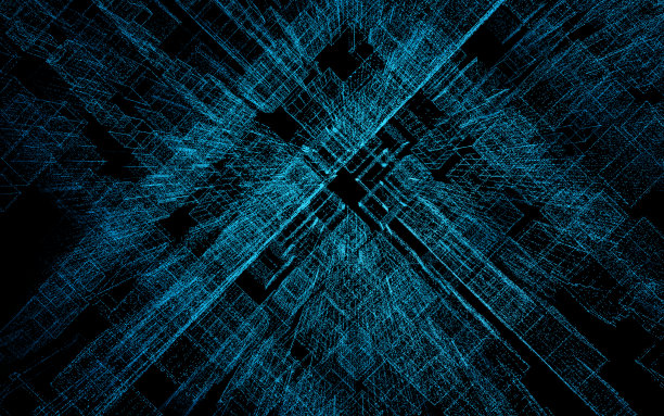 三维渲染抽象粒子城市，三维矩阵，二进制代码。图片下载