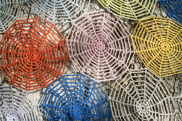 围绕树干编织蜘蛛网形状的装饰编织图片下载