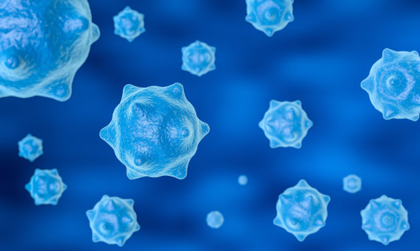 蓝色背景中的球形细菌图片下载