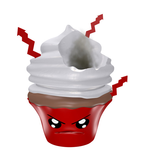 卡哇伊风格的愤怒吸烟表情纸杯蛋糕。图片下载