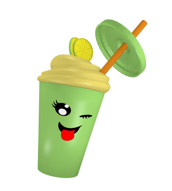 有趣的3d柠檬奶昔在卡哇伊风格，顽皮的脸。图片下载