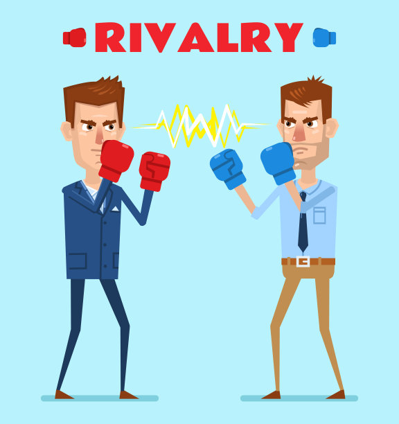 两个戴拳击手套的人站好，准备战斗。企业竞争的概念图片下载