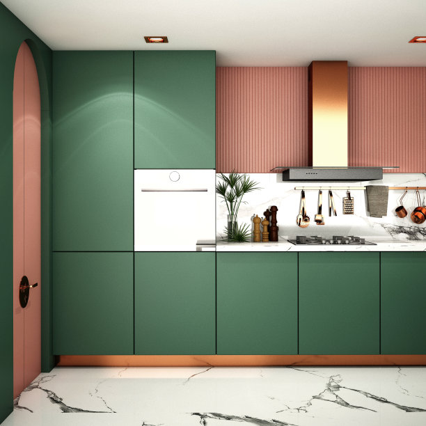 厨房室内设计采用现代风格，3d渲染，3d插画图片下载