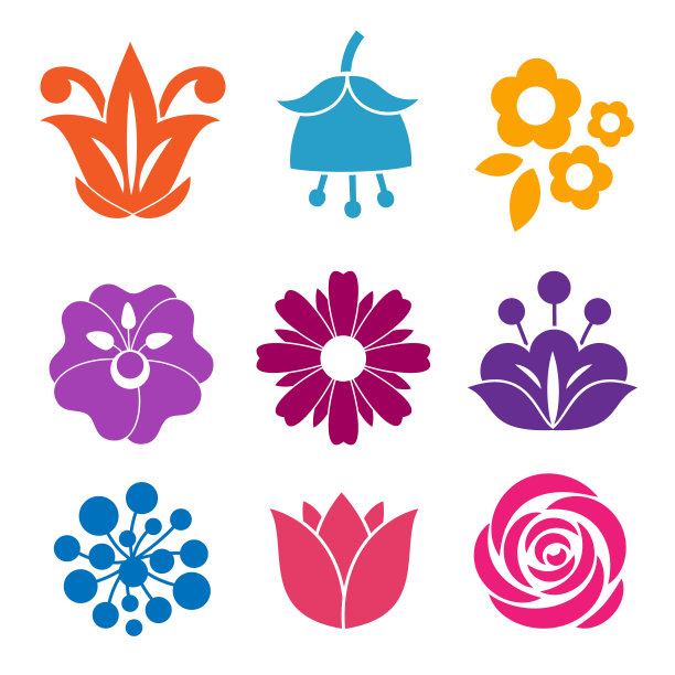 花卉图标收集。花卉设计元素。图片下载