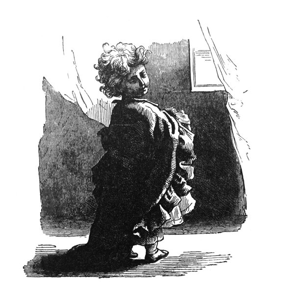 古董儿童图画书插图-小女孩玩打扮图片下载