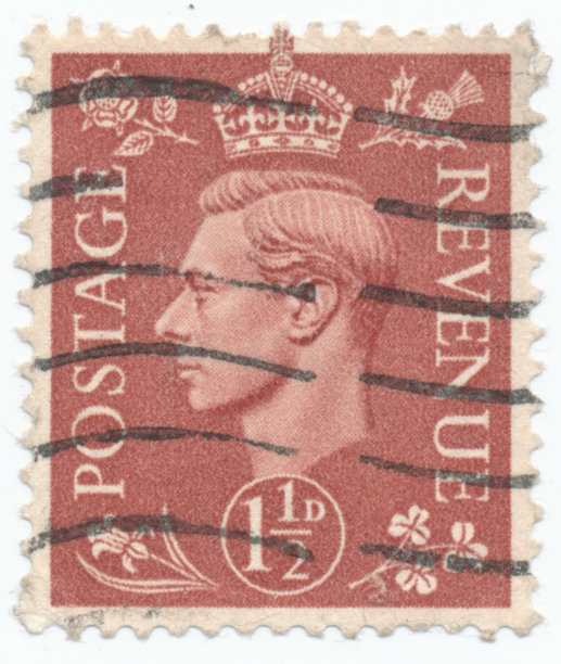 1941年在英国印刷的老式邮票上显示的是国王乔治六世图片下载