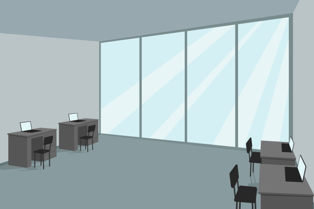 空办公室，全景窗户。矢量图图片下载