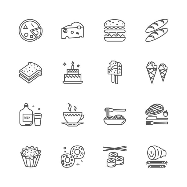 食品和饮料轮廓图标集图片下载