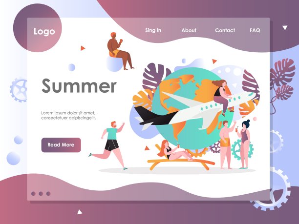 夏季矢量网站登陆页面设计模板图片下载