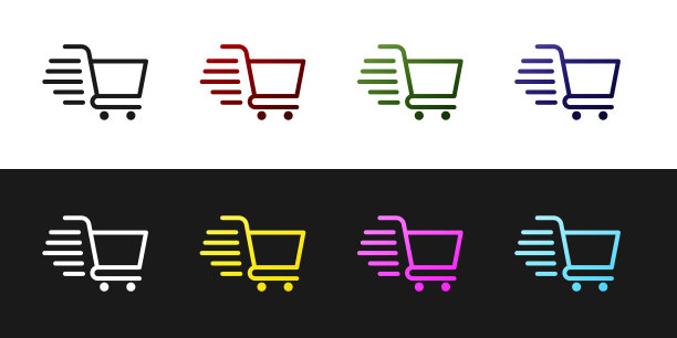 设置购物车图标孤立的黑色和白色背景。网上购物的概念。送货服务信号。超市篮的象征。矢量图图片下载