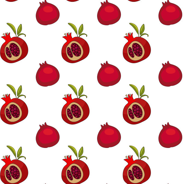 红石榴果实，矢量无缝图案。图片下载
