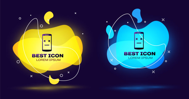 黑死手机图标孤立。已故的数字设备表情符号。尸体智能手机显示面部表情。一套液体颜色抽象几何形状。矢量图图片下载