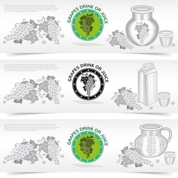 三方旗葡萄汁或饮料产品。矢量插图雕刻风格图片下载