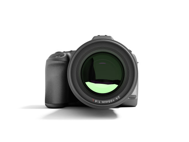 新的专业变焦相机前视图3d渲染在白色背景与阴影图片下载