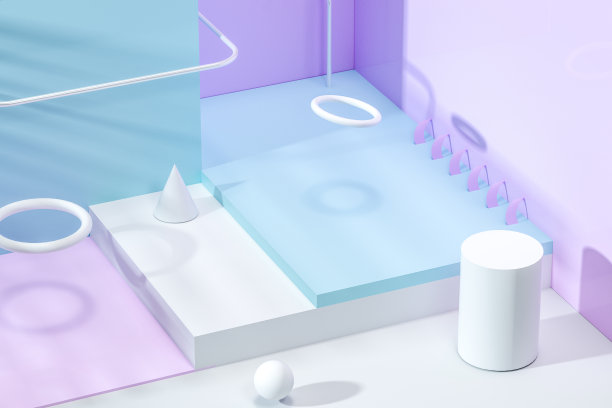 3d渲染，轻松的色彩与创意的形状房间。图片下载