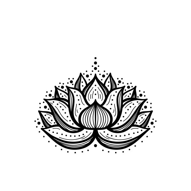 民族东方文身曼海蒂莲花符号线黑白矢量插图。观赏植物的模式图片下载