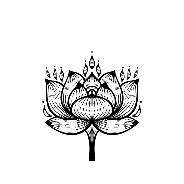 民族东方文身曼海蒂莲花符号线黑白矢量插图。观赏植物的模式素材图片